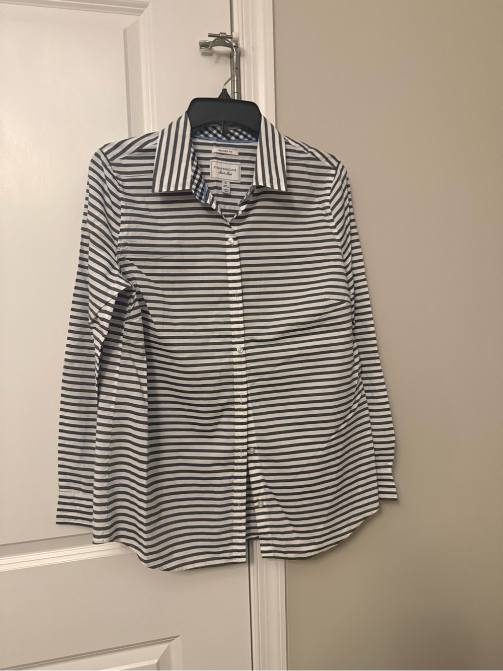 Charter Club Navy and White Striped Button-Down Shirt